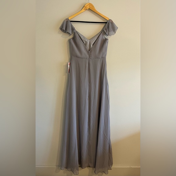 *NWT* Birdy Grey Kae Chiffon Silver Bridesmaid Dress Small No Slit - Picture 7 of 11